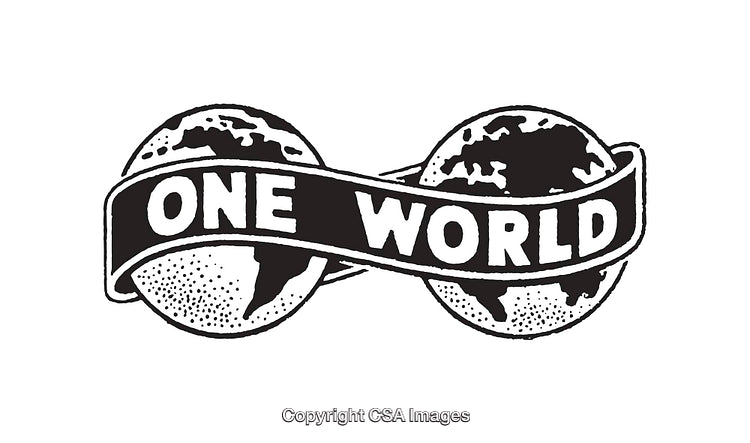 Black and White Line Art Illustration of Unity Around the World