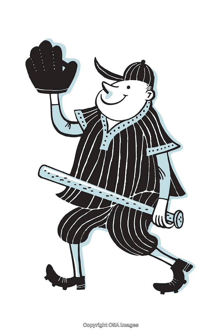 Playful Baseball Illustration Featuring a Player with Bat and Glove