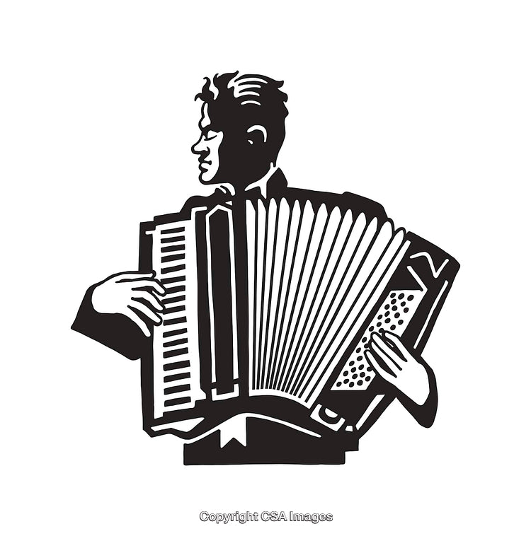 Black and White Illustration of Musician Playing Accordion