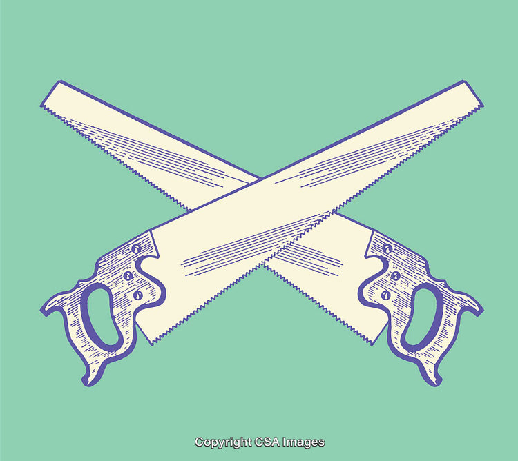 Crossed Hand Saws Illustration with Vintage Style on Green Background