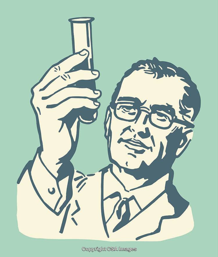 Vintage Illustration of a Scientist Examining a Test Tube