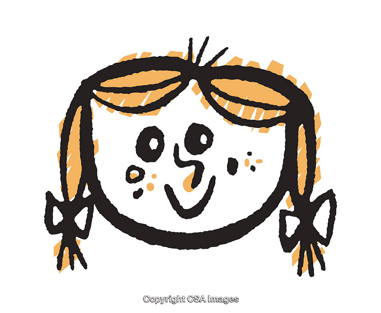 Playful Hand-Drawn Illustration of a Cheerful Girl with Pigtails