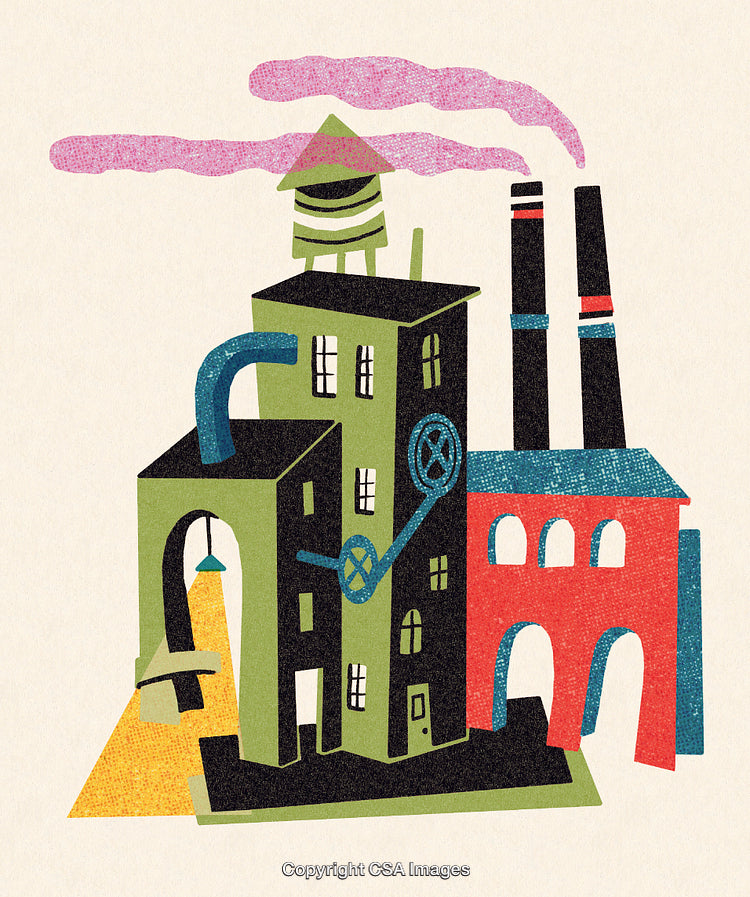Abstract Colorful Artwork of a Factory With Industrial Elements