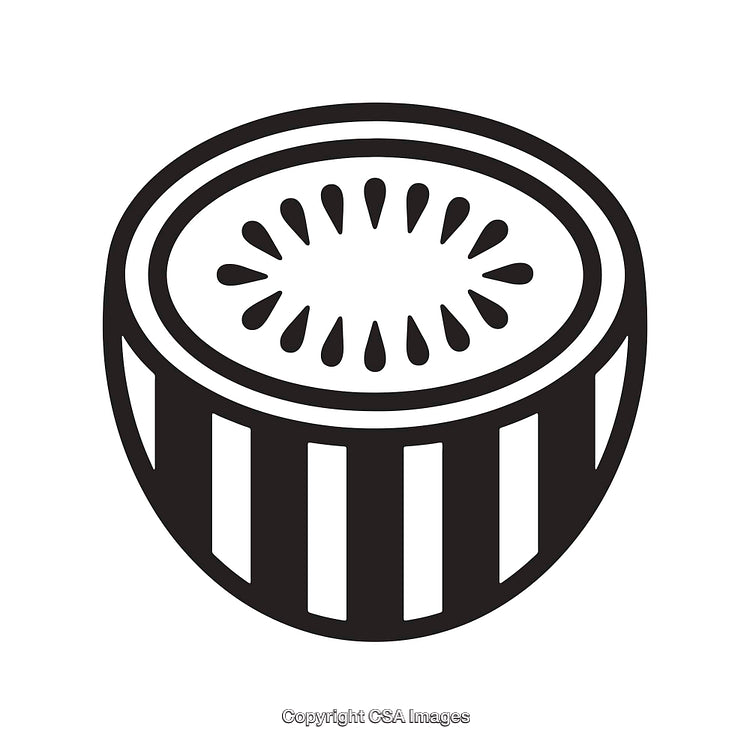 Black and White Icon of a Sliced Kiwi Fruit
