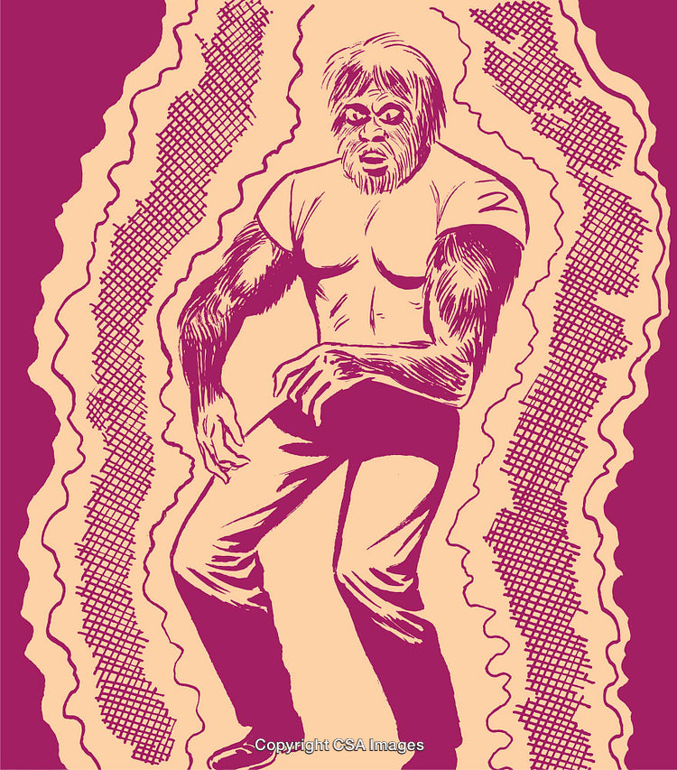 Retro Illustration of a Wild Hairy Humanoid Monster With Dramatic Background
