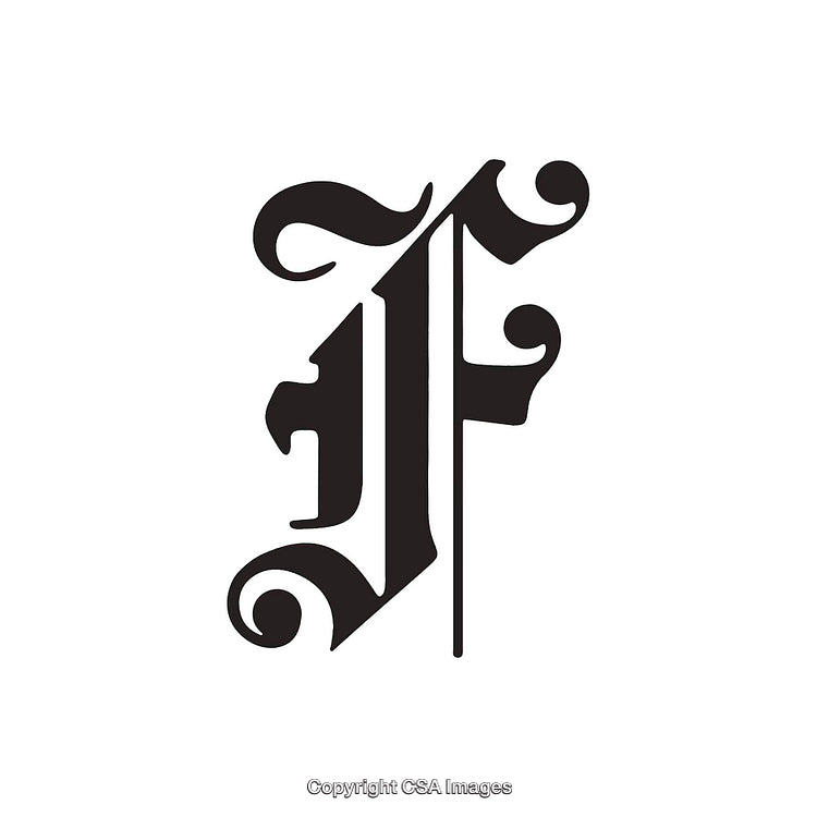Ornate Monochromatic Serif Letter F Design on White Background