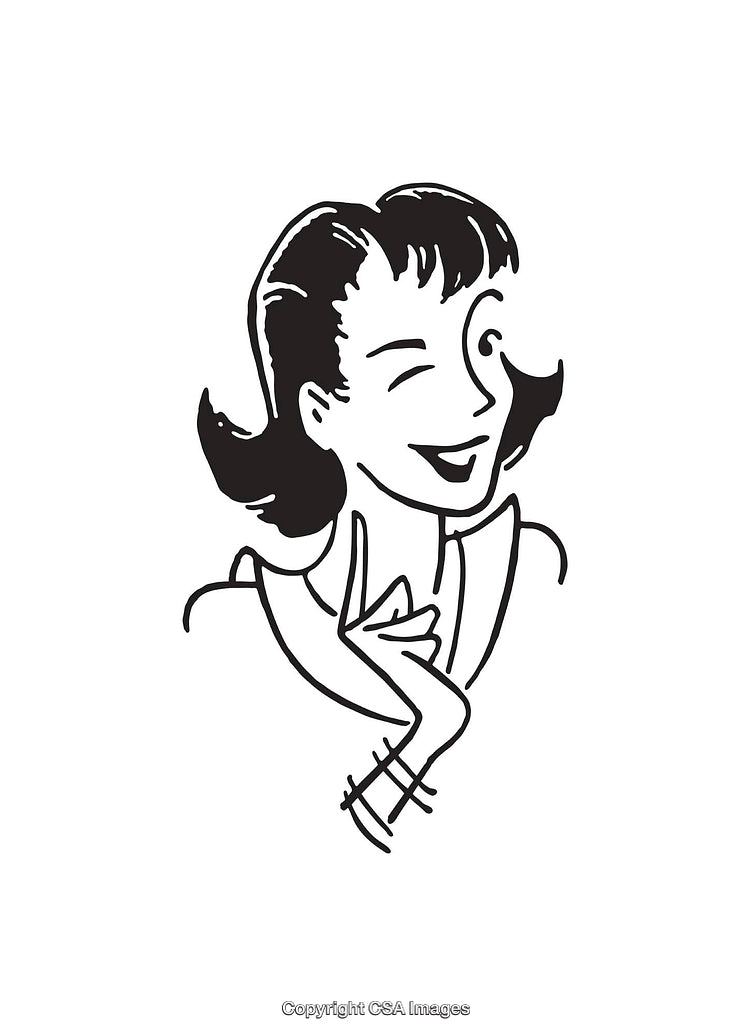 Retro-Style Woman Winking in Black and White Line Art Design