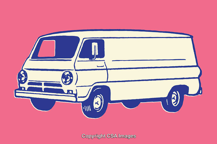 Retro Illustration of a Vintage Van on a Vibrant Pink Background