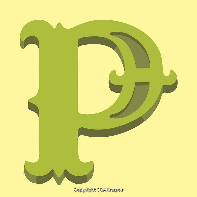Green Decorative Letter P Design on Light Yellow Background