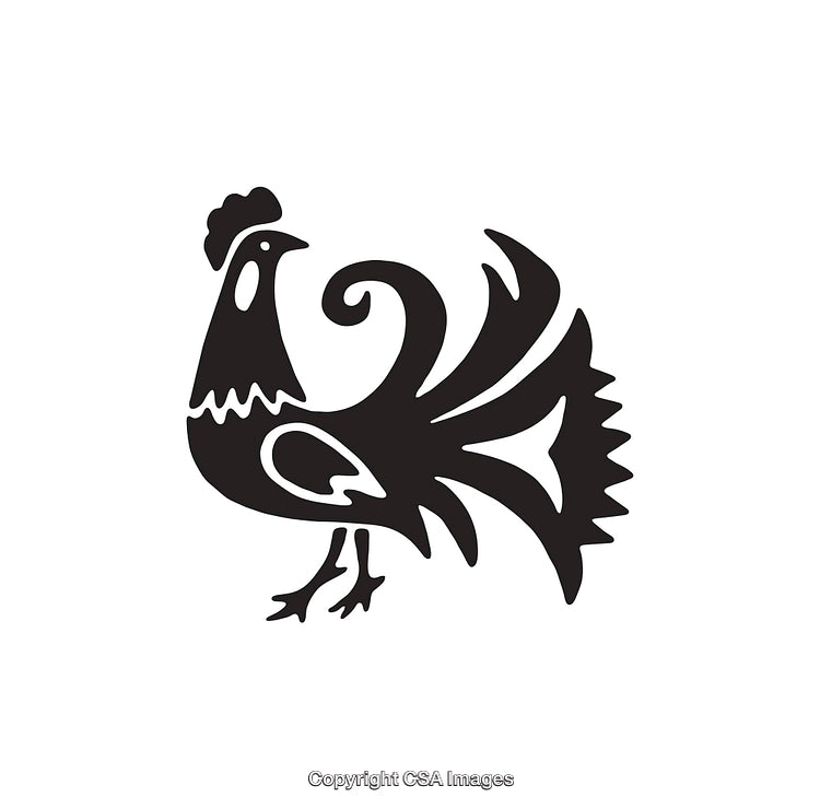 Stylish Black And White Rooster Icon with Artistic Design