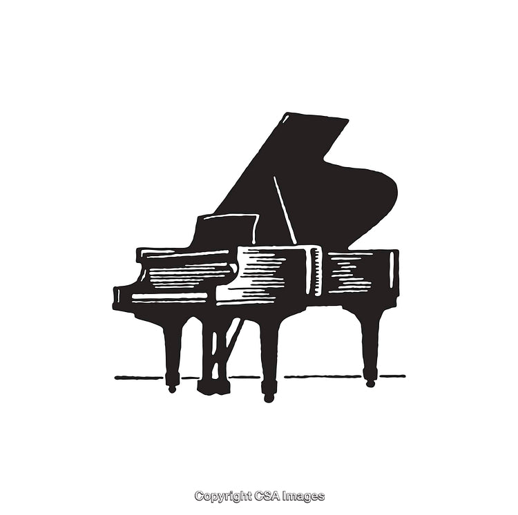 Elegant Line Art Illustration of a Black and White Grand Piano