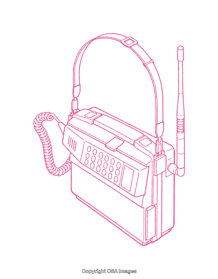 Retro Style Diagram of a Portable Communication Device in Pink Lines