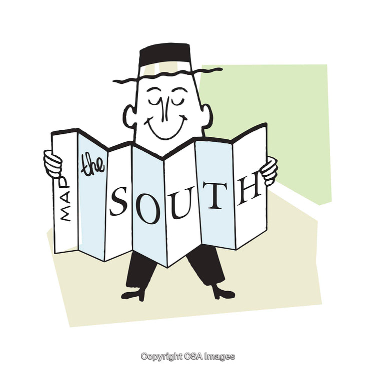 Playful Illustration of a Man Holding a Map of the South