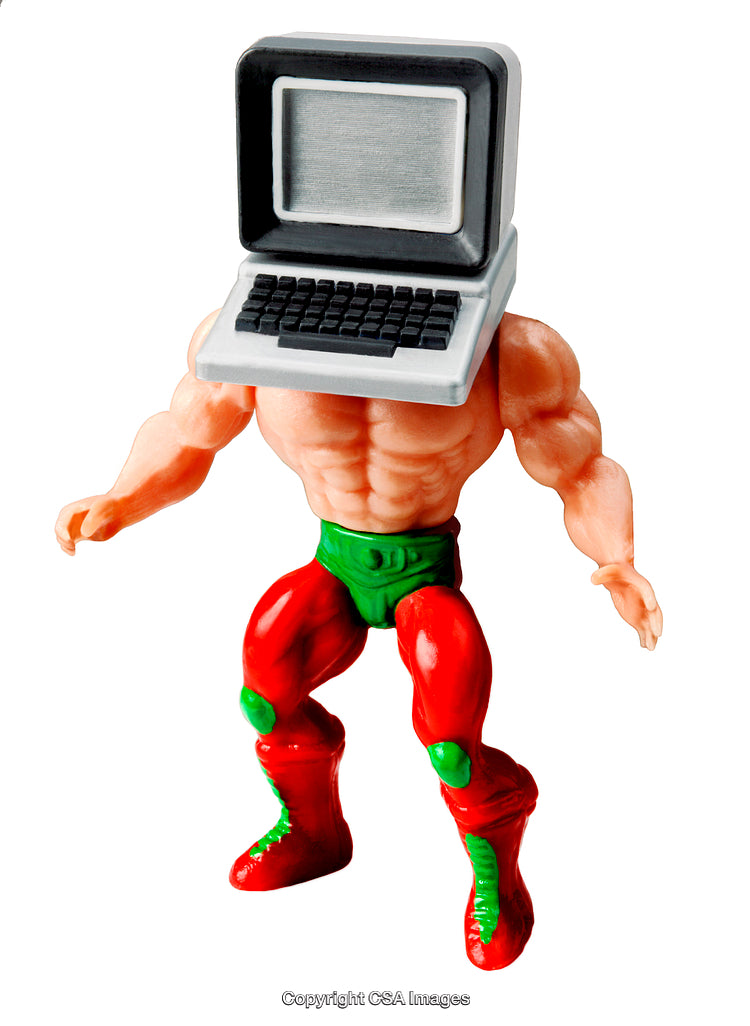 Humorous Toy Figurine with Computer Head Displaying Creative Design