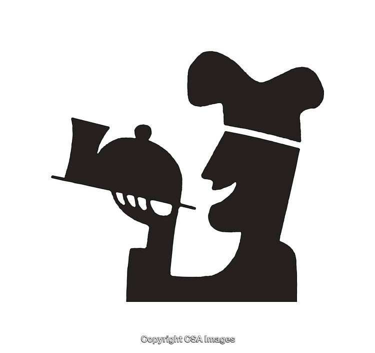 Monochrome Chef Illustration Featuring a Hat and Covered Serving Dish