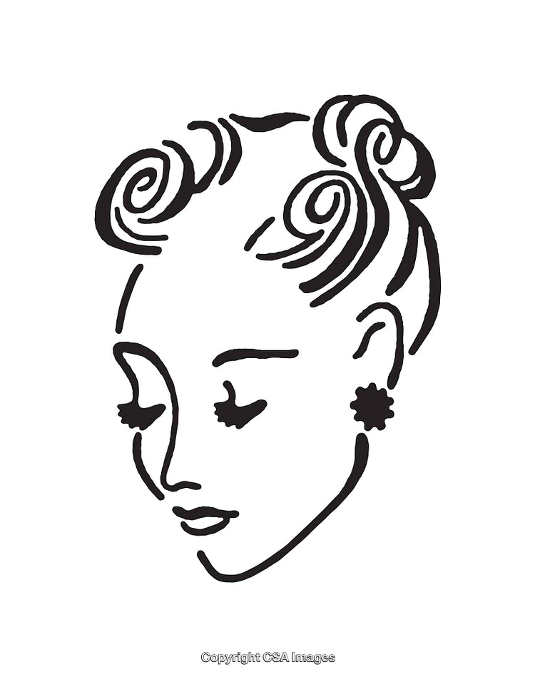 Elegant Black and White Line Art Illustration of Woman's Face