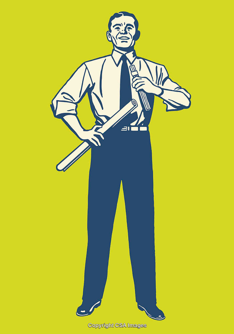 Retro Style Illustration of a Confident Businessman Holding a Large Pen