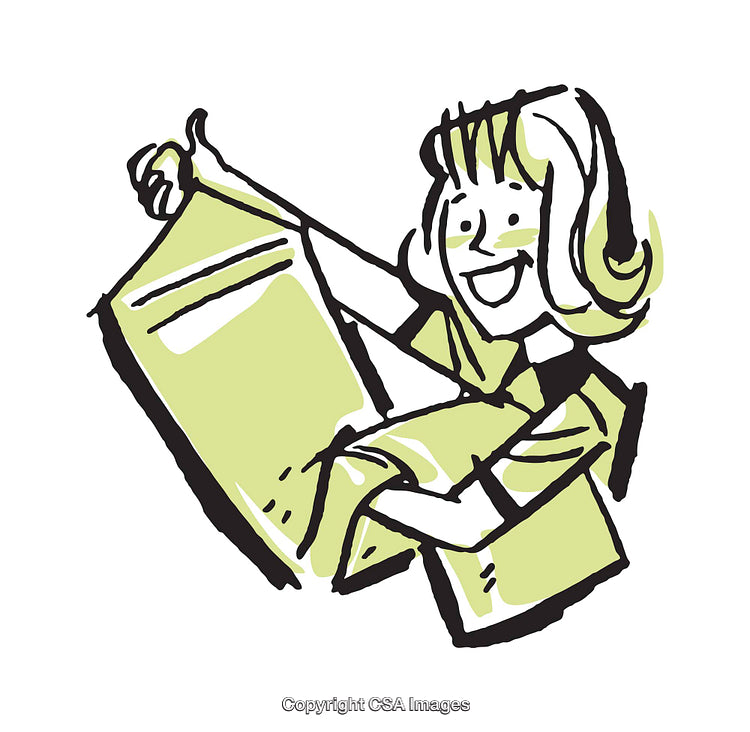 Cheerful Woman Reading the Newspaper in Snappy Color Illustration Style