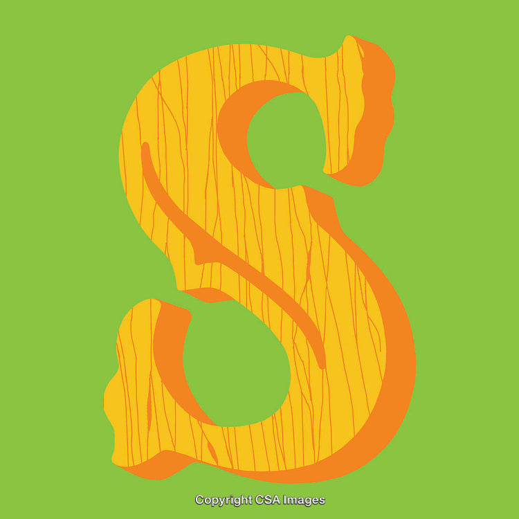 Vibrant Illustration of Letter S with Wood Texture on Green Background