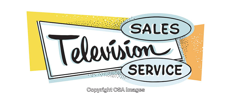 Retro Television Sales and Service Illustration with Vibrant Colors and Typography