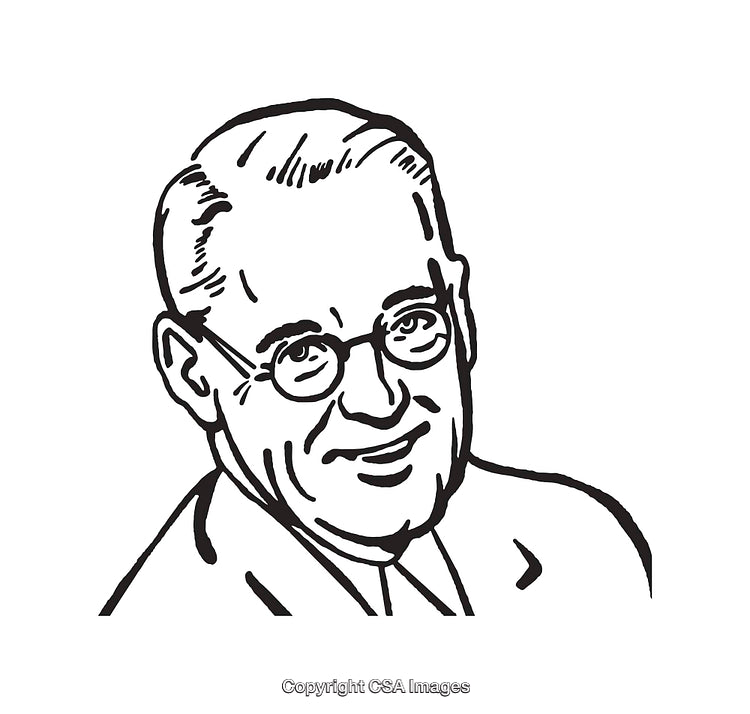 Black and White Line Art Illustration of a Smiling Man Wearing Glasses