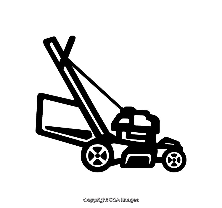 Black and White Line Art Illustration of a Lawn Mower