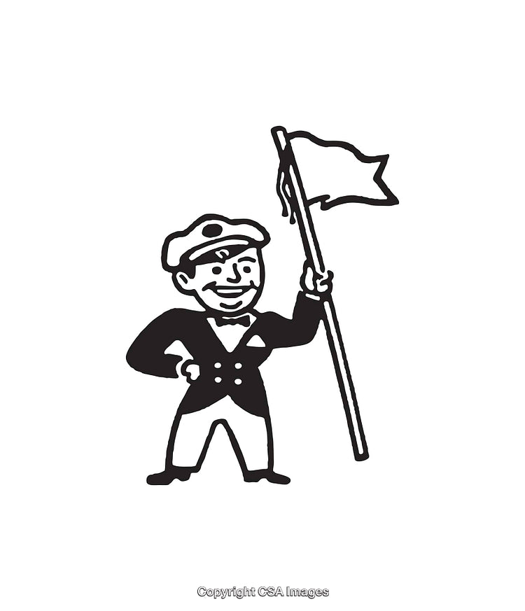 Stylized Black and White Line Art Illustration of a Cheerful Mascot