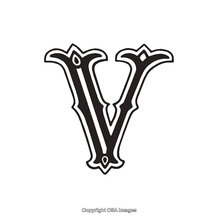 Elegant Ornate Letter V in Decorative Gothic Calligraphic Style