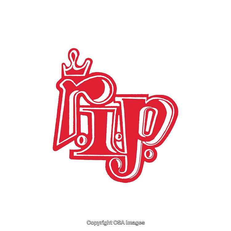 Bold Red Stylized RIP Text with Crown on White Background