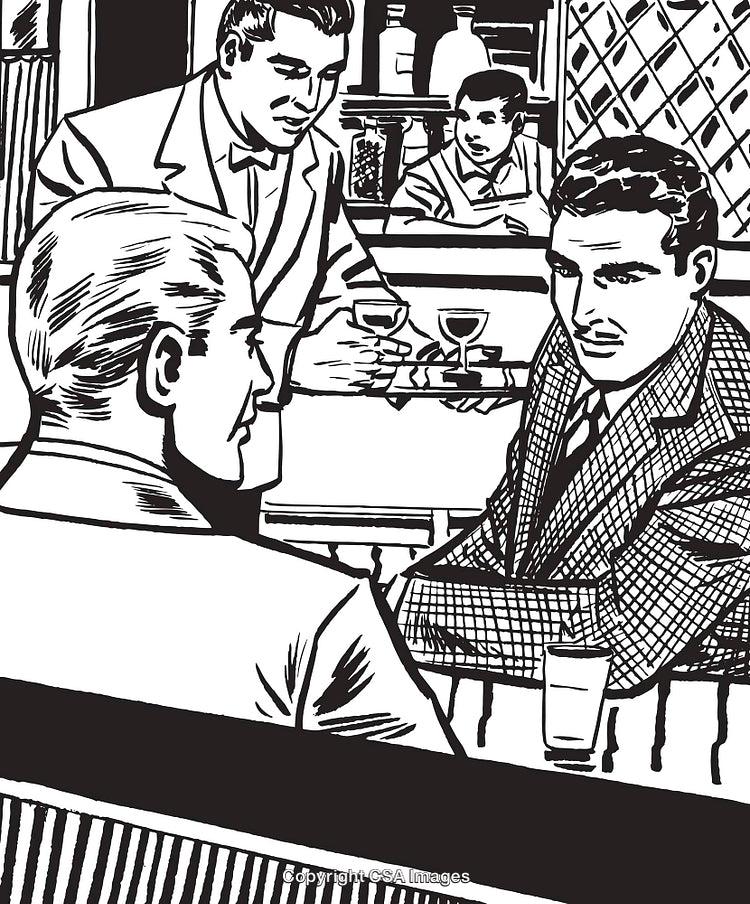 Vintage Illustration of Men Socializing in a Restaurant Setting