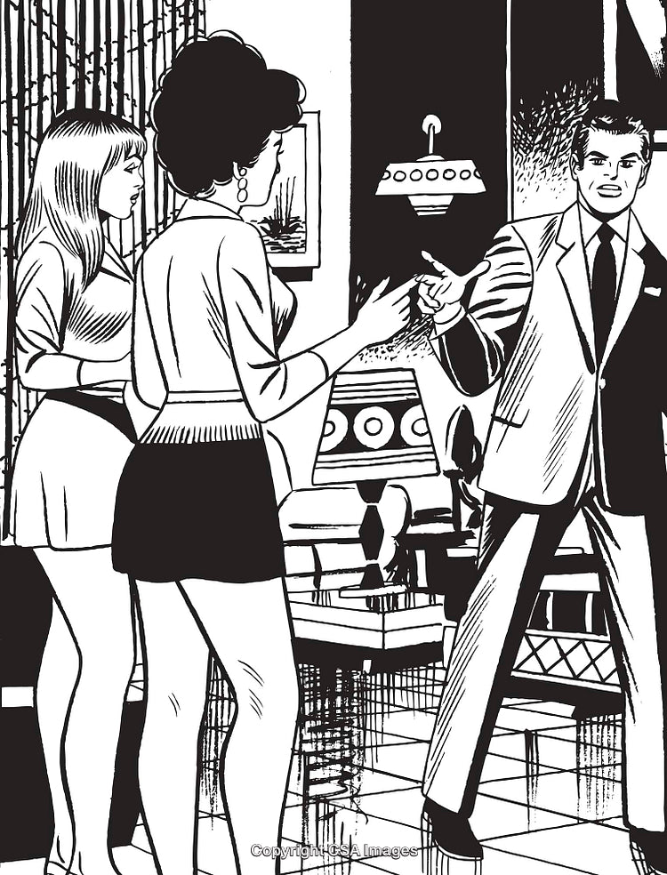 Retro Comic Style Illustration Depicting a Theatrical Conversation with Emphasis