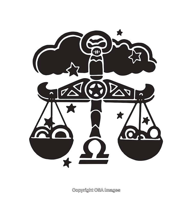 Black And White Line Art Illustration of Libra Zodiac Symbol with Scales