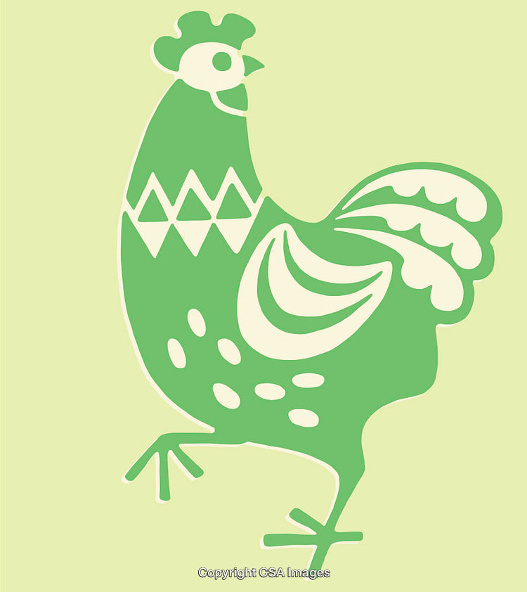 Green Rooster Illustration Featuring Simplified Lines in a Minimalist Design