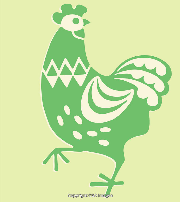 Green Rooster Illustration Featuring Simplified Lines in a Minimalist Design