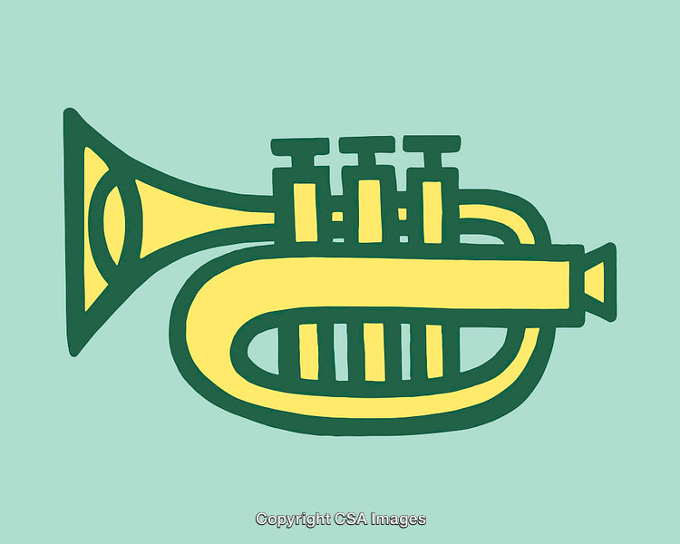 Colorful Line Art Illustration of a Brass Trumpet on a Plain Background