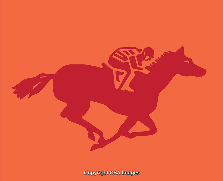Silhouette Illustration of Horse Racing with Jockey on Orange Background