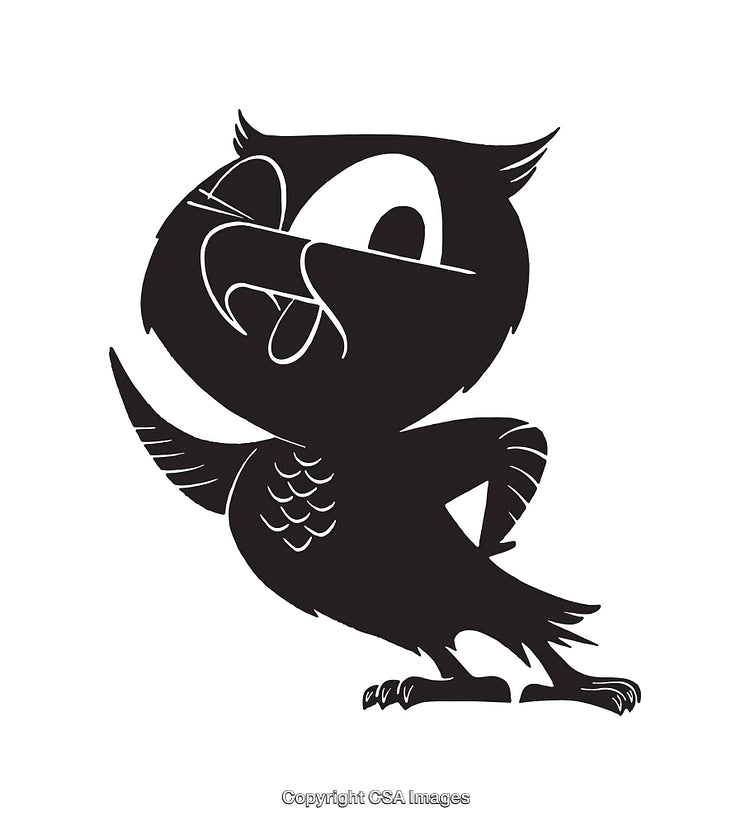 Illustration of a Playful Owl in Black and White Line Art Style