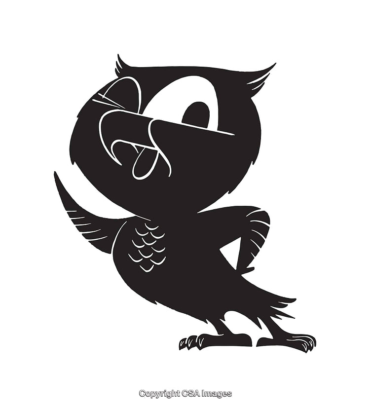 Illustration of a Playful Owl in Black and White Line Art Style