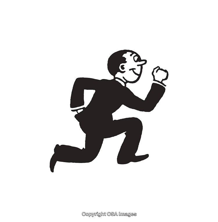 Vintage Illustration of a Running Businessman in Formal Attire