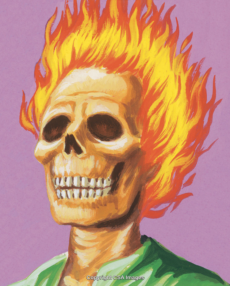 Flaming Skull Illustration Depicting a Fiery and Dramatic Art Composition