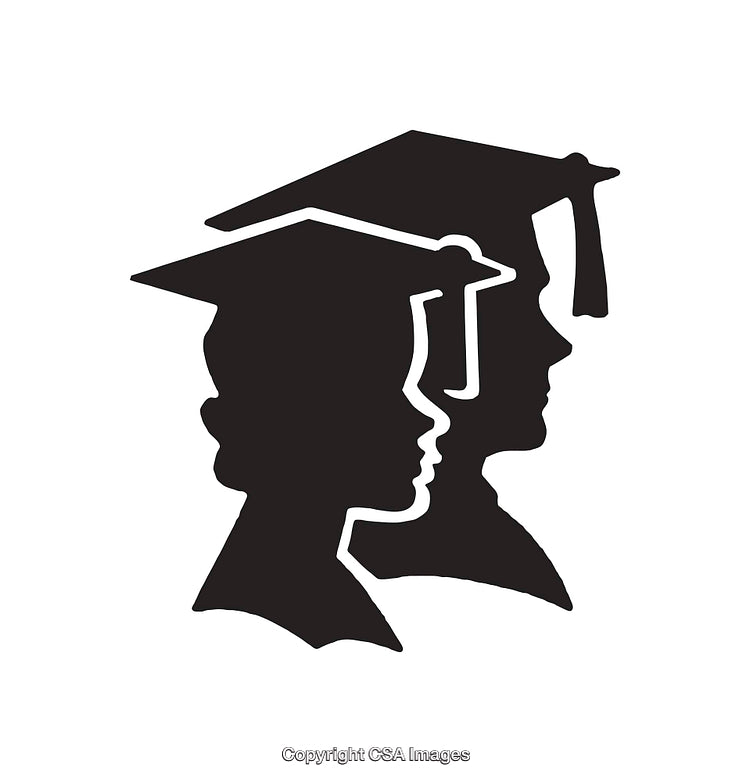 Silhouette of Male and Female Graduates in Graduation Caps