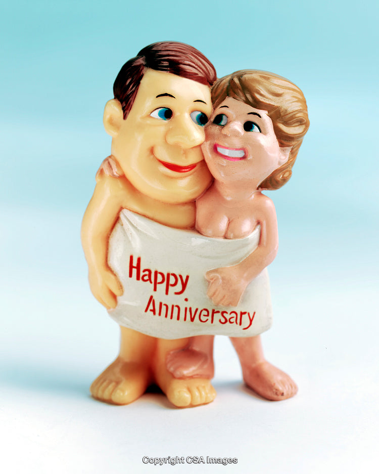 Amusing Anniversary Figurine of Loving Couple Celebrating Together with Humor