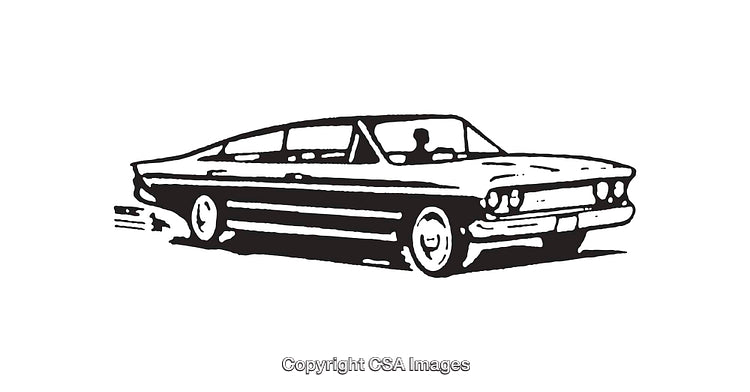 Vintage Car Illustration in Black and White Line Art Style