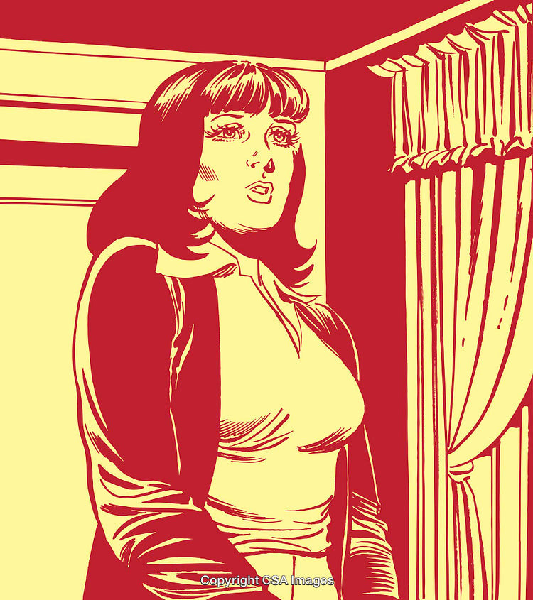 Pop Art Illustration of Woman in Vintage Attire with an Intense Emotion