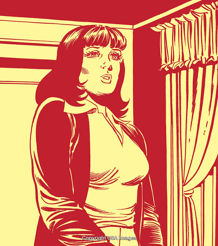 Pop Art Illustration of Woman in Vintage Attire with an Intense Emotion
