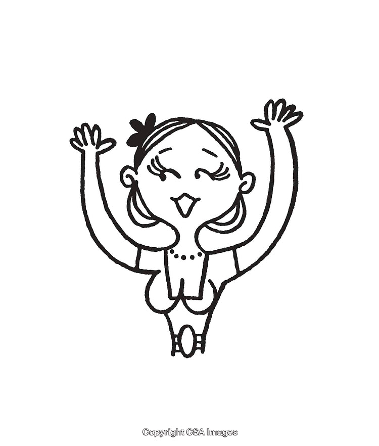 Cheerful Cartoon Woman Raising Hands in Celebration