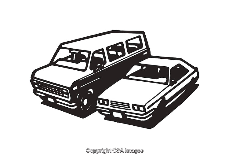 Black and White Illustration of Car Collision Scene