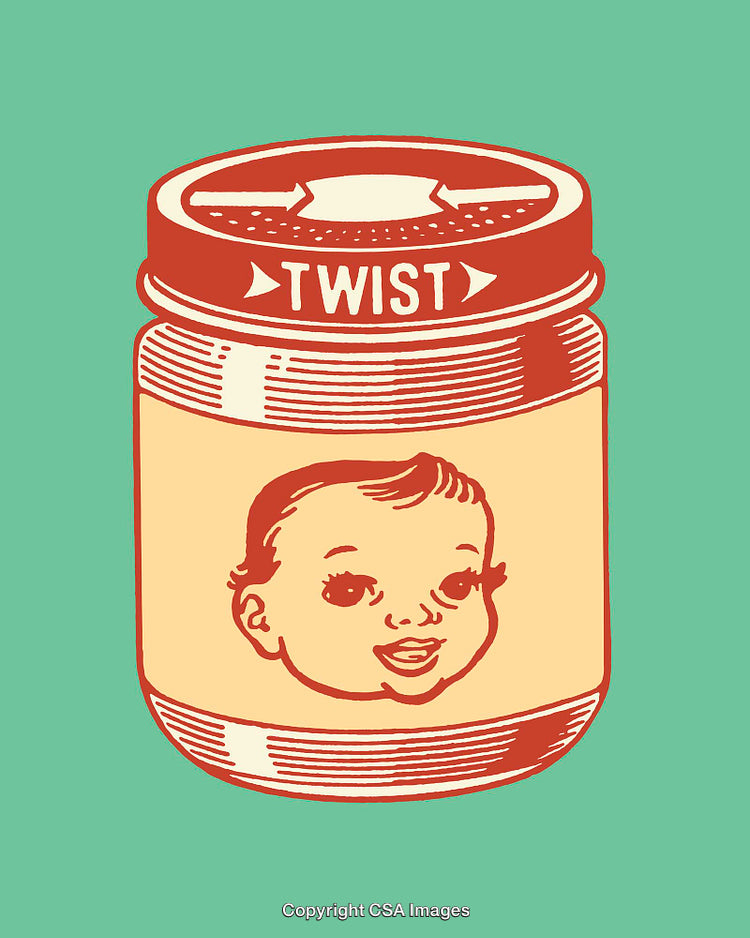 Retro-Line Art Jar Illustration With Baby Icon on Minimalist Background