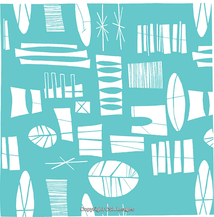 Abstract Turquoise Pattern with White Geometric Shapes and Lines