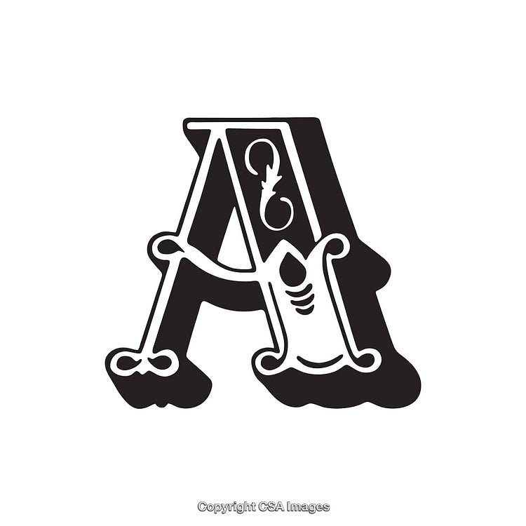 Ornate Vintage Letter A With Decorative Elements in Black